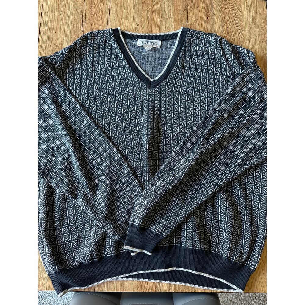 Textures Vintage V Neck Pattern Sweater Size XLarge